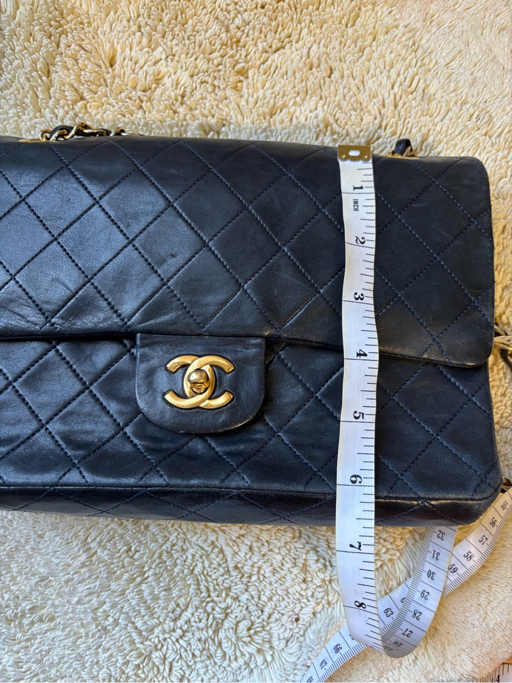 CHANEL Double Flap Black Quilted Shoulder Bag with Gold Chain & CC Lock - Picture 15 of 16